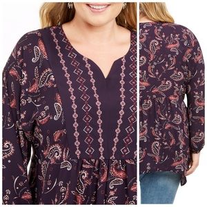 1X 2X Style & Co Purple Paisley Peasant Top Plus